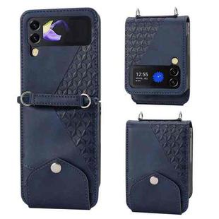 For Samsung Galaxy Z Flip3 5G Cubic Grid Calf Texture Leather Phone Case(Blue)