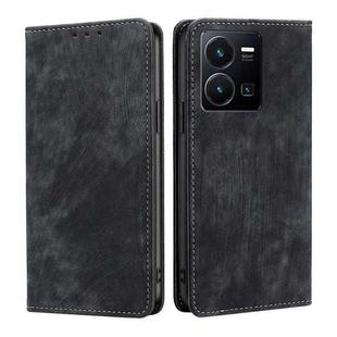 For vivo Y35 4G / Y22 / Y22s RFID Anti-theft Brush Magnetic Leather Phone Case(Black)