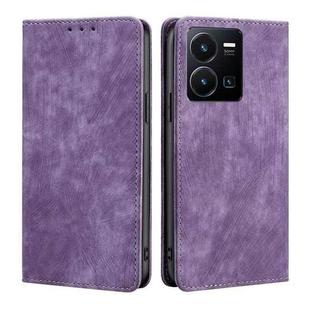 For vivo Y35 4G / Y22 / Y22s RFID Anti-theft Brush Magnetic Leather Phone Case(Purple)
