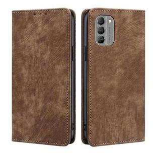 For Nokia G400 RFID Anti-theft Brush Magnetic Leather Phone Case(Brown)