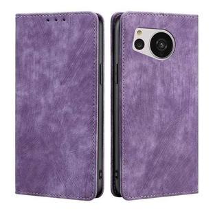 For Sharp Aquos Sense7 RFID Anti-theft Brush Magnetic Leather Phone Case(Purple)