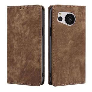 For Sharp Aquos Sense7 RFID Anti-theft Brush Magnetic Leather Phone Case(Brown)