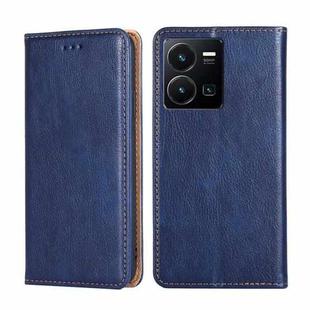 For vivo Y35 4G / Y22 / Y22s Gloss Oil Solid Color Magnetic Leather Phone Case(Blue)