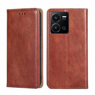 For vivo Y35 4G / Y22 / Y22s Gloss Oil Solid Color Magnetic Leather Phone Case(Brown)