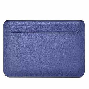 For 12 inch Laptop WIWU Ultra-thin Genuine Leather Laptop Sleeve(Dark Blue)