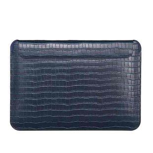 For 14.2 inch Laptop WIWU Ultra-thin Crocodile Texture Genuine Leather Laptop Sleeve(Dark Blue)