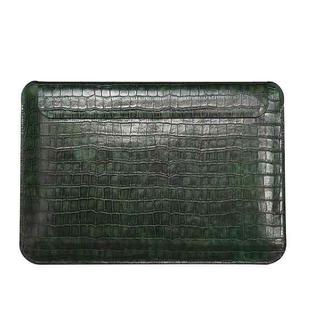 For 16 inch Laptop WIWU Ultra-thin Crocodile Texture Genuine Leather Laptop Sleeve(Olive Green)