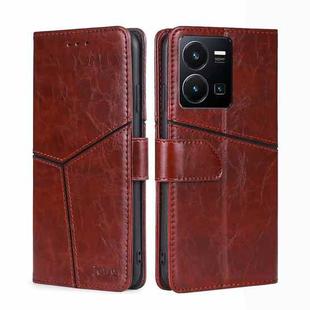 For vivo Y35 4G / Y22 / Y22s Geometric Stitching Leather Phone Case(Dark Brown)