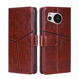 For Sharp Aquos Sense7 Geometric Stitching Leather Phone Case(Dark Brown)