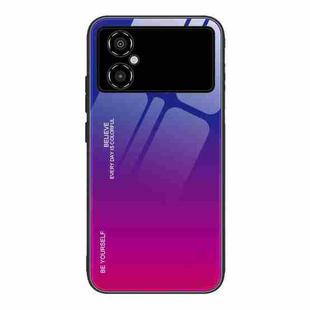 For Xiaomi Poco M4 5G Global Gradient Color Glass Phone Case(Purple Red)