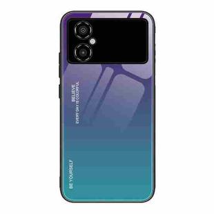 For Xiaomi Poco M4 5G Global Gradient Color Glass Phone Case(Aurora Blue)