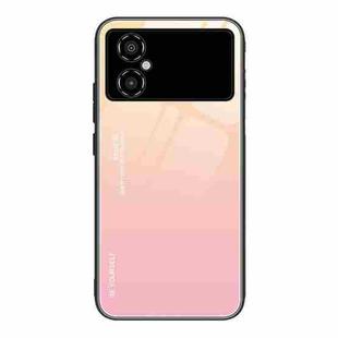 For Xiaomi Poco M4 5G Global Gradient Color Glass Phone Case(Yellow Pink)
