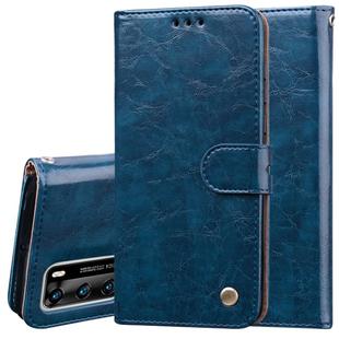 For Huawei P40 Business Style Oil Wax Texture Horizontal Flip Leather Case, with Holder & Card Slots & Wallet(Blue)