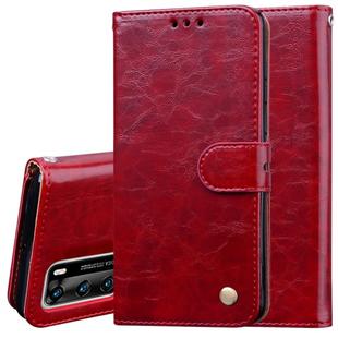 For Huawei P40 Business Style Oil Wax Texture Horizontal Flip Leather Case, with Holder & Card Slots & Wallet(Red)