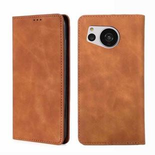 For Sharp Aquos Sense7 Skin Feel Magnetic Leather Phone Case(Light Brown)