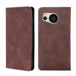 For Sharp Aquos Sense7 Skin Feel Magnetic Leather Phone Case(Dark Brown)
