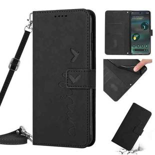 For Google Pixel 7 Pro Skin Feel Heart Pattern Leather Phone Case With Lanyard(Black)