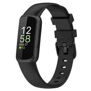 For Fitbit Inspire3 Solid Color Silicone Watch Band, Size:S Size(Black)