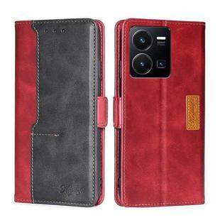 For vivo Y35 4G / Y22 / Y22s Contrast Color Side Buckle Leather Phone Case(Red + Black)