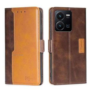 For vivo Y35 4G / Y22 / Y22s Contrast Color Side Buckle Leather Phone Case(Dark Brown + Gold)