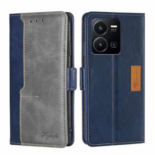 For vivo Y35 4G / Y22 / Y22s Contrast Color Side Buckle Leather Phone Case(Blue + Grey)