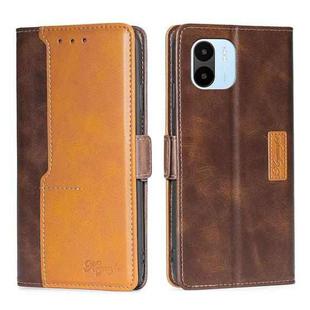 For Xiaomi Redmi A1 Contrast Color Side Buckle Leather Phone Case(Dark Brown + Gold)