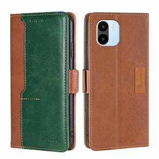 For Xiaomi Redmi A1 Contrast Color Side Buckle Leather Phone Case(Light Brown + Green)