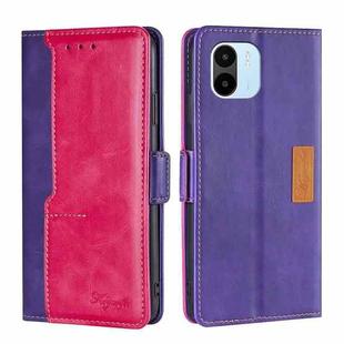 For Xiaomi Redmi A1 Contrast Color Side Buckle Leather Phone Case(Purple + Rose Red)