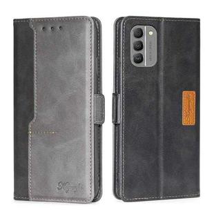For Nokia G400 Contrast Color Side Buckle Leather Phone Case(Black + Grey)