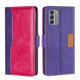 For Nokia G400 Contrast Color Side Buckle Leather Phone Case(Purple + Rose Red)