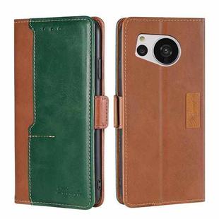 For Sharp Aquos Sense7 Contrast Color Side Buckle Leather Phone Case(Light Brown + Green)