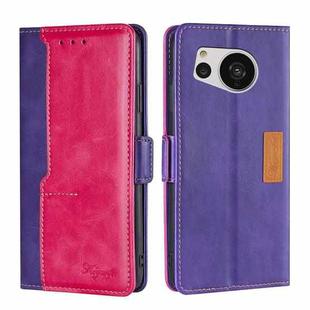 For Sharp Aquos Sense7 Contrast Color Side Buckle Leather Phone Case(Purple + Rose Red)