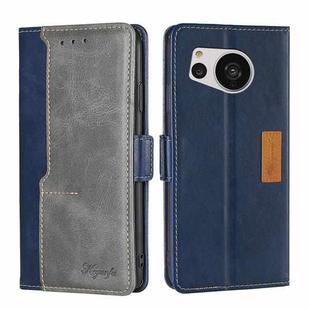 For Sharp Aquos Sense7 Contrast Color Side Buckle Leather Phone Case(Blue + Grey)