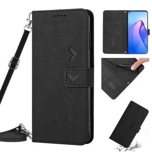 For Realme C30 4G Skin Feel Heart Pattern Leather Phone Case with Lanyard(Black)