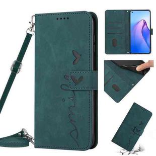 For Realme C30 4G Skin Feel Heart Pattern Leather Phone Case with Lanyard(Green)