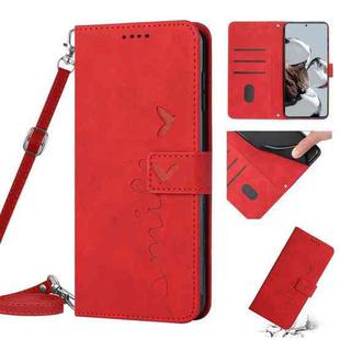 For Xiaomi Redmi A1 Skin Feel Heart Pattern Leather Phone Case with Lanyard(Red)