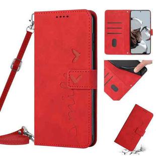 For Xiaomi 12 Lite Skin Feel Heart Pattern Leather Phone Case with Lanyard(Red)