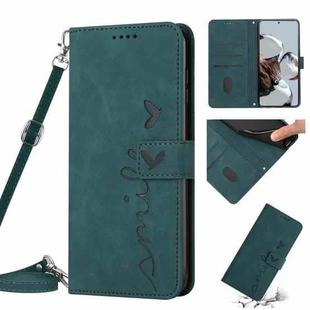 For Xiaomi 12 Lite Skin Feel Heart Pattern Leather Phone Case with Lanyard(Green)