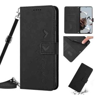 For Xiaomi 12T/12T Pro/Redmi K50 Ultra Skin Feel Heart Pattern Leather Phone Case with Lanyard(Black)