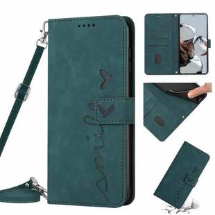 For Xiaomi 12T/12T Pro/Redmi K50 Ultra Skin Feel Heart Pattern Leather Phone Case with Lanyard(Green)