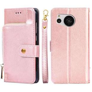 For Sharp Aquos Sense7 Zipper Bag Leather Phone Case(Rose Gold)