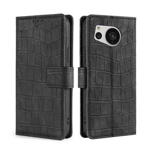For Sharp Aquos Sense7 Skin Feel Crocodile Magnetic Clasp Leather Phone Case(Black)