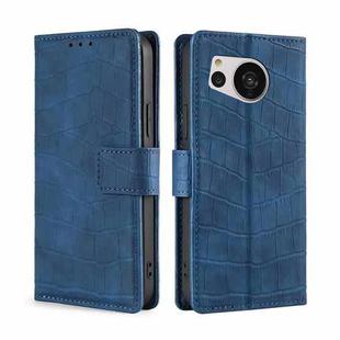 For Sharp Aquos Sense7 Skin Feel Crocodile Magnetic Clasp Leather Phone Case(Blue)