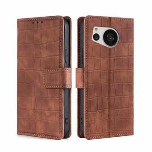 For Sharp Aquos Sense7 Skin Feel Crocodile Magnetic Clasp Leather Phone Case(Brown)