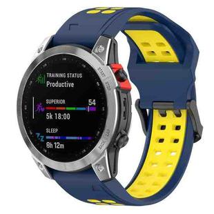 For Garmin Enduro2 / Tactix7 26mm Reverse Buckle Two-color Silicone Watch Band(Blue Yellow)