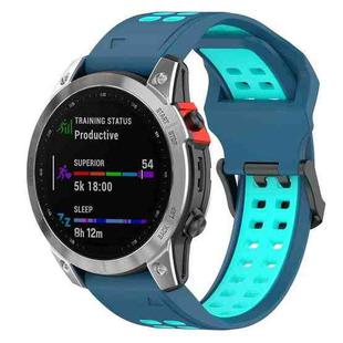 For Garmin Enduro2 / Tactix7 26mm Reverse Buckle Two-color Silicone Watch Band(Blue Teal)
