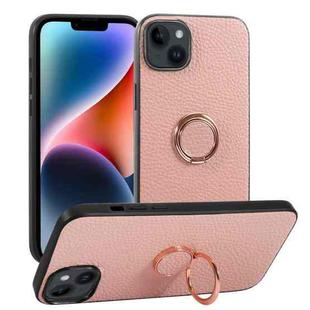 For iPhone 14 Plus Litchi Texture Magnetic Phone Case with Ring Holder(Pink)