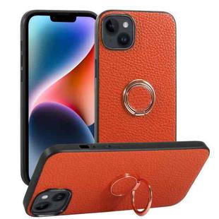 For iPhone 14 Plus Litchi Texture Magnetic Phone Case with Ring Holder(Orange)