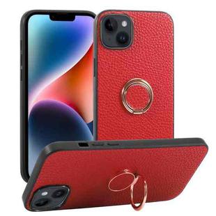 For iPhone 14 Plus Litchi Texture Magnetic Phone Case with Ring Holder(Red)