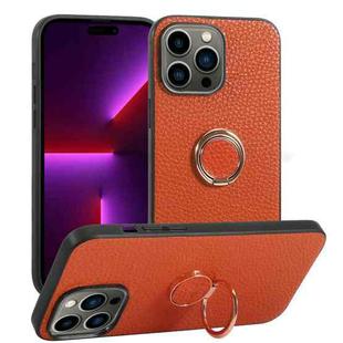 For iPhone 14 Pro Litchi Texture Magnetic Phone Case with Ring Holder(Orange)